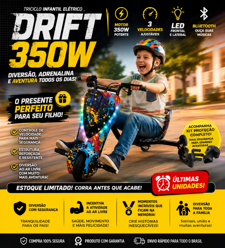 Triciclo Infantil Elétrico Drift LED Bluetooth